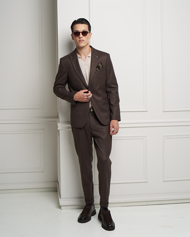 1001-FW26-BROWN.jpg SINGLE BUTTON BLAZER JACKET - Image 1